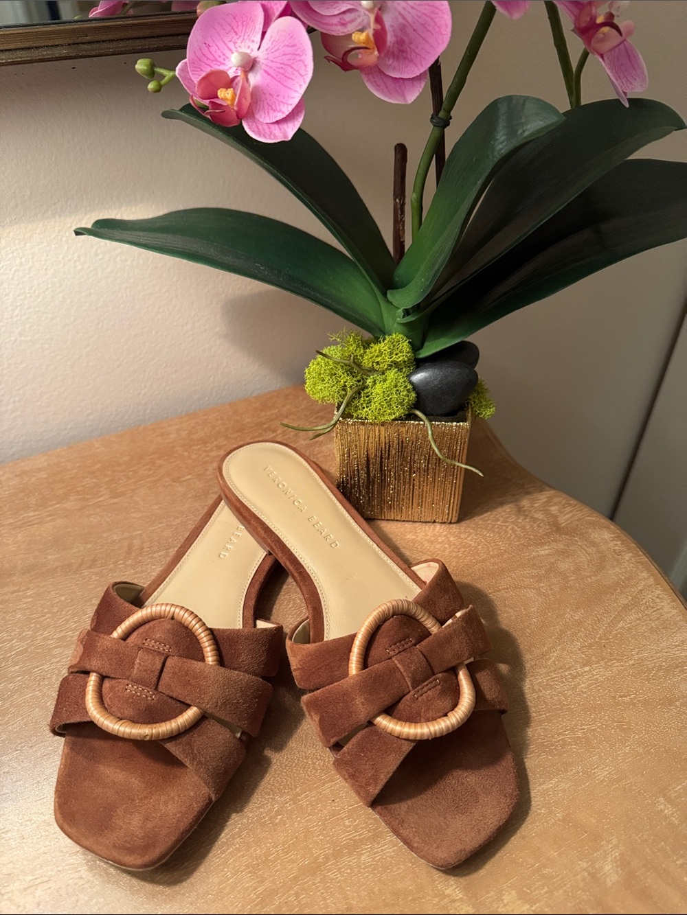 Veronica Beard Madeira Hazelwood Suede Slides Size 7.